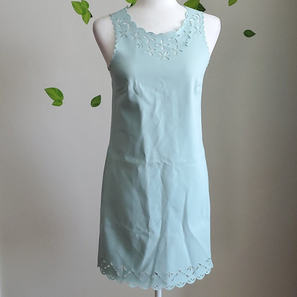 J. Crew Factory Blue Laser Cut Scallop Dress P0